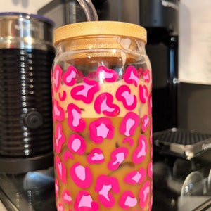 Vaso de lata de cerveza con estampado de guepardo rosa, vaso de lata de cerveza con estampado de leopardo/vaso de café helado