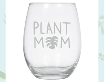 Copa de vino sin tallo Plant Mom, copa de vino del día de la madre