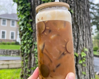 Boho Sun Can Glass | Boho Iced Coffee Glass | Iced Coffee Glass With Lid