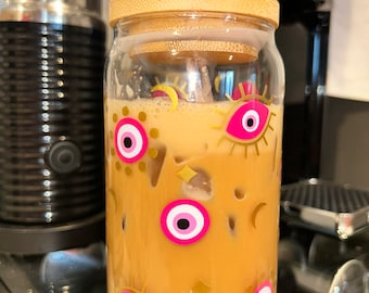 Pink Evil Eye Beer Can Glass, Evil Eye Glass Coffee Cup, Evil Eye Gift