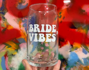 Braut Vibes Eiskaffeeglas, Glaskaffeetasse, Sodaglasdose, Brautbierdosenglas