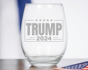 Copa de vino sin tallo con grabado Trump 2024, copa de vino MAGA