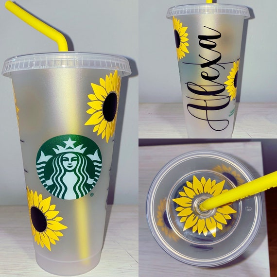Sunflower Starbucks Coffee Cup, Starbucks Cold Cup, Gift, personalized  sunflower cup