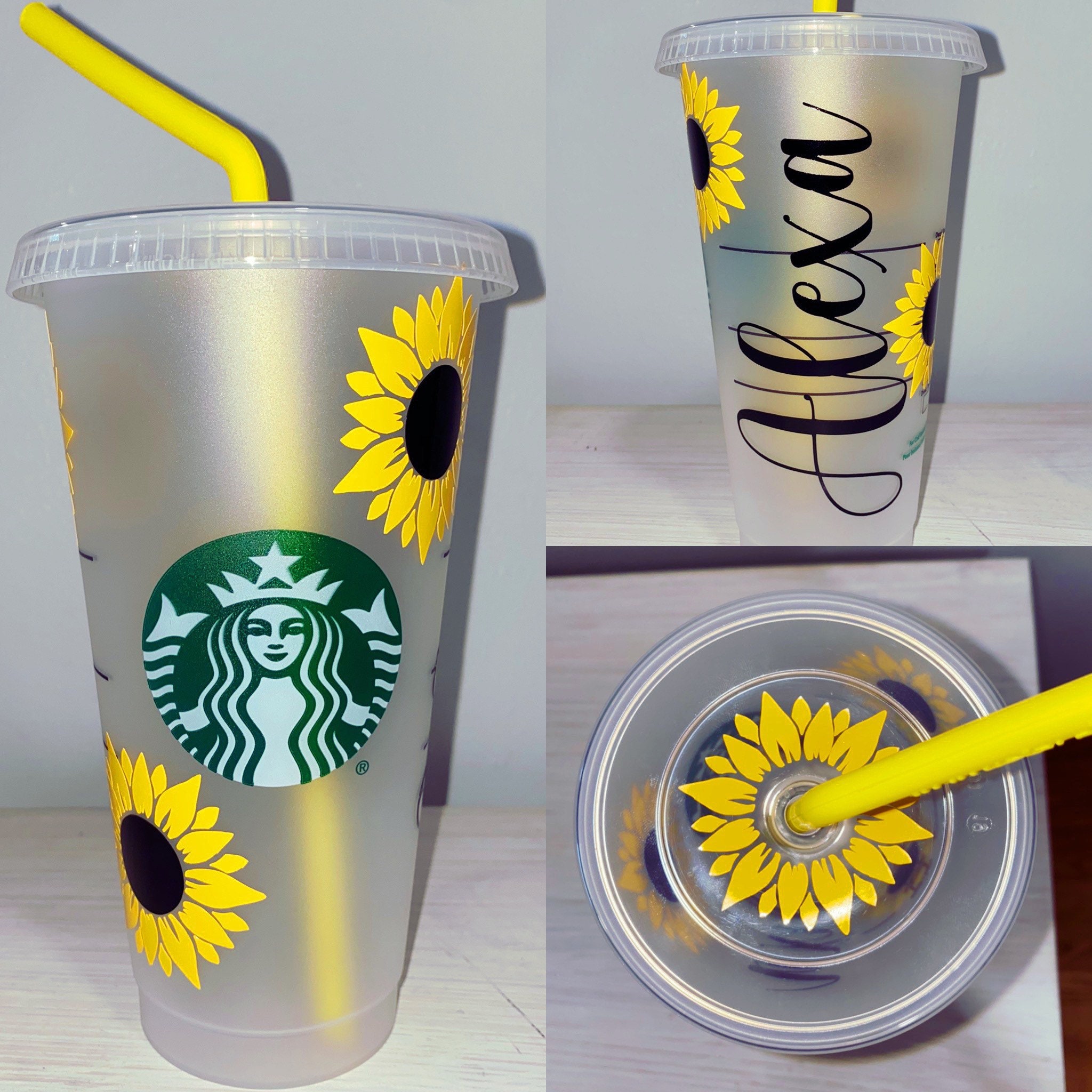 Flowers Flower Vinyl Coffee Cup Custom Gift Name Personalized Tumbler Custom Starbucks Reusable Cup SUNFLOWER Starbucks Cold Cup
