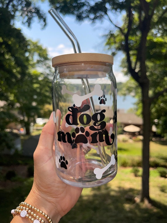 Dog Mom Beer Can Glass, Paw Print Beer Can Glass