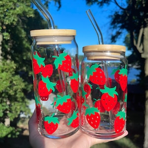 Strawberry Beer Can Glass, Strawberry Coffee Glass, Handmade Strawberry Coffee Cup, Unique Coffee Cup