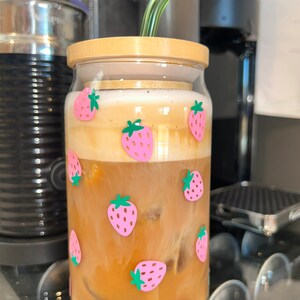 Pink Strawberry Beer Can Glass, Strawberry Glass Coffee Glass, Strawberry Glassware