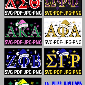 Divine 9 Santa Christmas Print or T-Shirt Design- Bundle SVG, JPG & Png Zip File Zeta, AKA, Alpha, Chi Eta Phi, Omega Psi Phi, SgRho, Delta