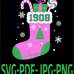 AKA Christmas Stocking Design -1908 Alpha Kappa Alpha SVG, Jpg, PnG Zip File Design T-shirt or Print Design Instant Download