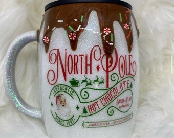 Personalized North Pole Hot Chocolate Drip Mugs; Custom Christmas Tumbler, North Pole, North Pole Hot Cocoa, Santa Approved