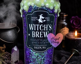 Witchy Cauldron Tumbler | Color Changing Glitter Cup | Halloween Witch Gift for Women | Spooky Aesthetic Coffee Cup | Witch’s Brew Tumbler
