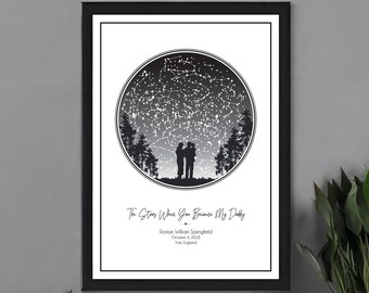 Första fars dag-presenten från dottern / Första fars dag-presenten / Present till nybliven pappa / Stjärnkarta-present / Stjärnkarta efter datum / Personlig stjärnkarta