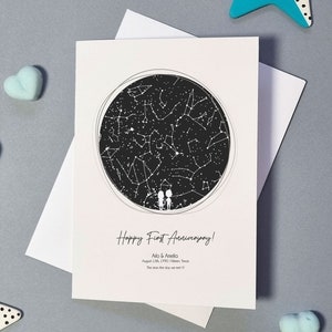 1 Year Anniversary Card for Boyfriend / Romantic Card for Him / Sentimental First Anniversary Card / Personalized Star Map Card