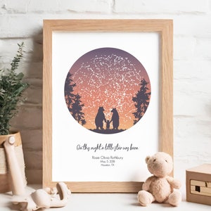 Regali per la figlioccia/1° compleanno ragazza/Regalo per il figlioccio/Stampa mappa stellare personalizzata/Il giorno in cui sei nata/Asilo nido a tema spaziale/Stampa dell'orso