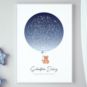 Cadeaux de baptême pour garçons / Cadeau filleul / Carte des étoiles personnalisée à la naissance / Cadeau de premier anniversaire / Cadeau de cérémonie de baptême / 1er anniversaire de garçon