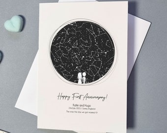 1st Wedding Anniversary Card / Sentimental First Anniversary Card / Astronomy Card / Romantic Card for Him / Personalised Star Map Card