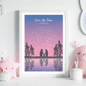 Cadeau 1er anniversaire pour fille / Pour petite-fille / Carte des étoiles par date / Cadeaux personnalisés / Pour filleule / Jour de votre naissance / Impression carte des étoiles