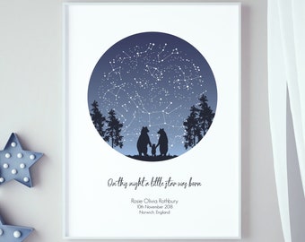 First Birthday Gift Boy / Custom Star Map Print / Godson Gift / Baby Boy Gift / Baby Star Map / Woodland Animal Prints / Constellation Baby