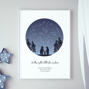 Primer regalo de cumpleaños niño / Impresión de mapa de estrellas personalizado / Regalo de ahijado / Regalo de niño bebé / Mapa de estrellas de bebé / Impresiones de animales del bosque / Constelación bebé