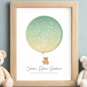 Cadeaux de baptême pour garçons/Anniversaire personnalisé de filleule/Cadeau pour garçon de 1 an/Cadeau de premier anniversaire pour fille/Ciel nocturne par date