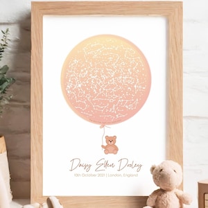 Regalo per il primo compleanno della figlioccia / Primo compleanno del figlioccio / Mappa delle stelle per data del bambino / Regali di battesimo per ragazzi / Regalo per la cerimonia del nome