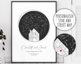 Housewarming Gift for Couple / First Home Map / Personalised Star Map / New Home Gift for Friends / Our New Home Print / New Home Owner Gift