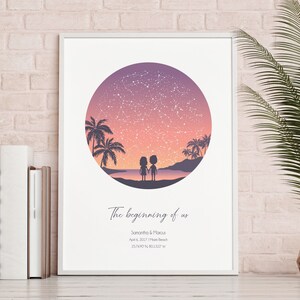1 Jahr Jubiläum Geschenk für Freundin / Individuelle Sternkarte / Strand / Am Meer / Geburtstagsgeschenk für Sie / Romantische Geschenke für Ihn