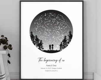 Romantic Gifts for Him / Personalized Gifts / 1 Year Anniversary Gift for Boyfriend / Personalised Star Map Print / 2 Year Anniversary