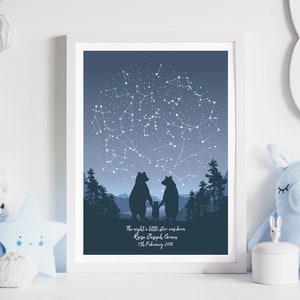 Baby Bär Druck / Kinderzimmer Poster / Berg Kinderzimmer Bild / Weltall Deko / Sternenkarte / Sternenkarte / Sternenkarte