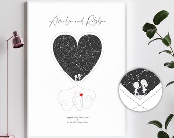 Engagement Gifts for Couple | Personalised Engagement Present | Engagement Star Map Print | Best Friend Engagement Gift | Newly Engaged Gift