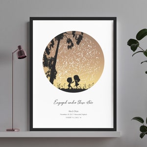 Cadeaux de fiançailles / Il a mis une bague dessus / Cadeaux de fiançailles pour un couple / Cadeau de nouvelles fiançailles / Carte des étoiles personnalisée / Sous ces étoiles
