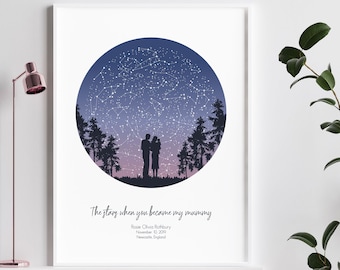 Första mors dag-presenten / Första mors dag-presenten / Mors dag-present från dotter / Personlig stjärnkarta / Stjärnkarta efter datum / Present till nybliven mamma