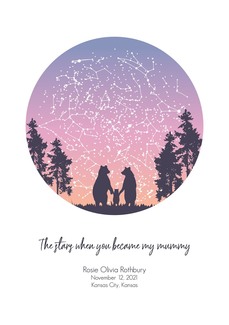 Första mors dag-presenten / Första mors dag-presenten / Mors dag-present från dotter / Stjärnkarta-tryck / Personlig stjärnkarta / Present till nybliven mamma bild 6