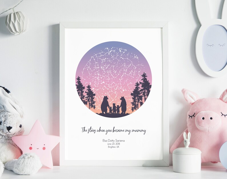 Första mors dag-presenten / Första mors dag-presenten / Mors dag-present från dotter / Stjärnkarta-tryck / Personlig stjärnkarta / Present till nybliven mamma bild 5