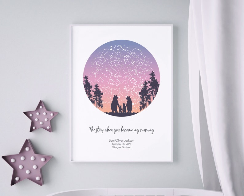 Första mors dag-presenten / Första mors dag-presenten / Mors dag-present från dotter / Stjärnkarta-tryck / Personlig stjärnkarta / Present till nybliven mamma bild 4