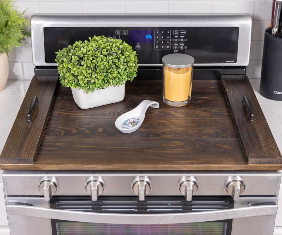 Farmhouse Noodle Board Stove Cover Wood, Rustic Electric Gas Stove Top Cover, Farmhouse Stove