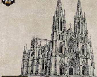 St. Patrick's Cathedral Engraving Design (SVG, PNG, CNC) – Gothic