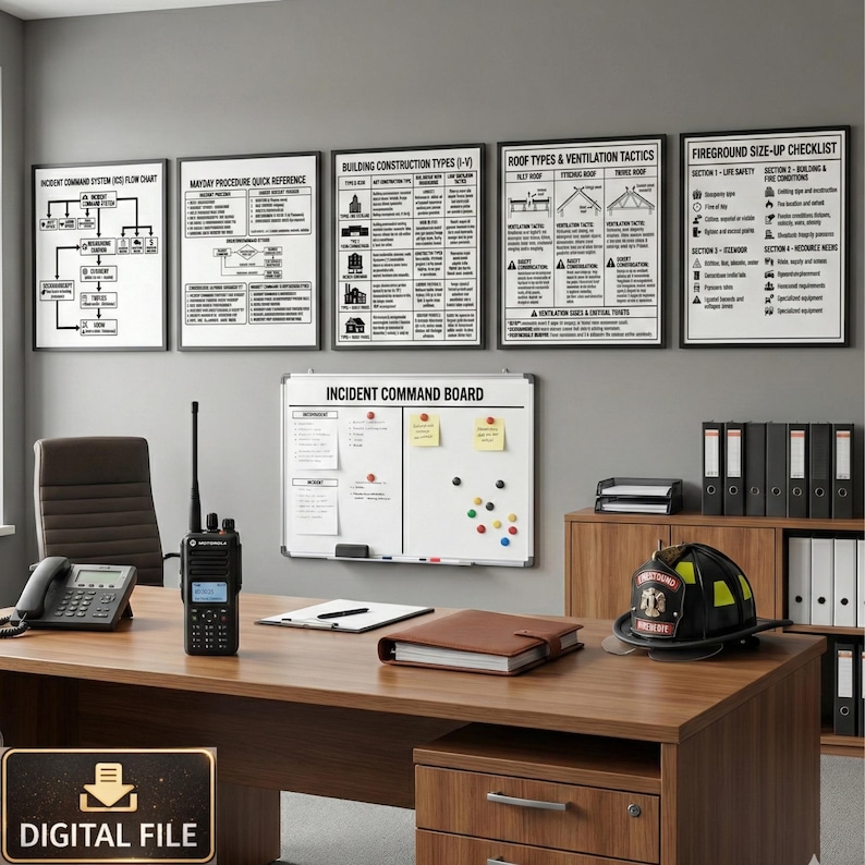 Firefighter Station Wall Chart Set | Incident Command, Mayday, Size-up ...