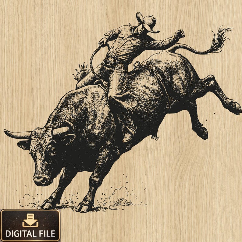 Bull Riding Rodeo Engraving Design SVG PNG | Cowboy Laser Engraving ...