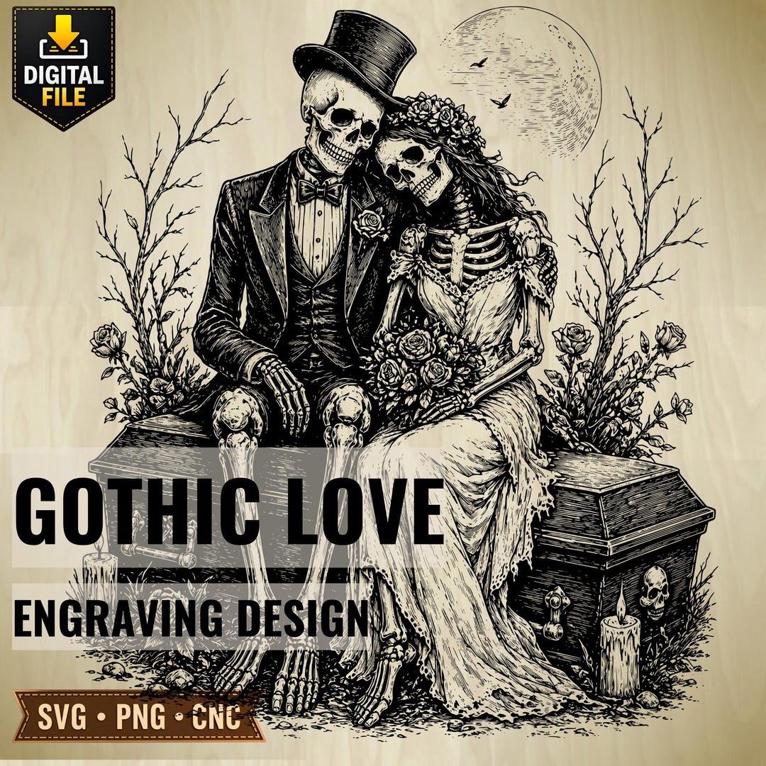 Gothic Skeleton Couple Engraving Design, Dark Romance Laser Cut File ...