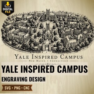 Yale Inspired Campus Engraving Design, Gothic Architecture Art (SVG PNG CNC)