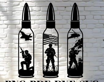 Military Bullet SVG Wall Art | Soldier Silhouette Bullet Set | Veteran Decor | Laser Cut Svg Png Pdf Dxf | CNC Cricut File