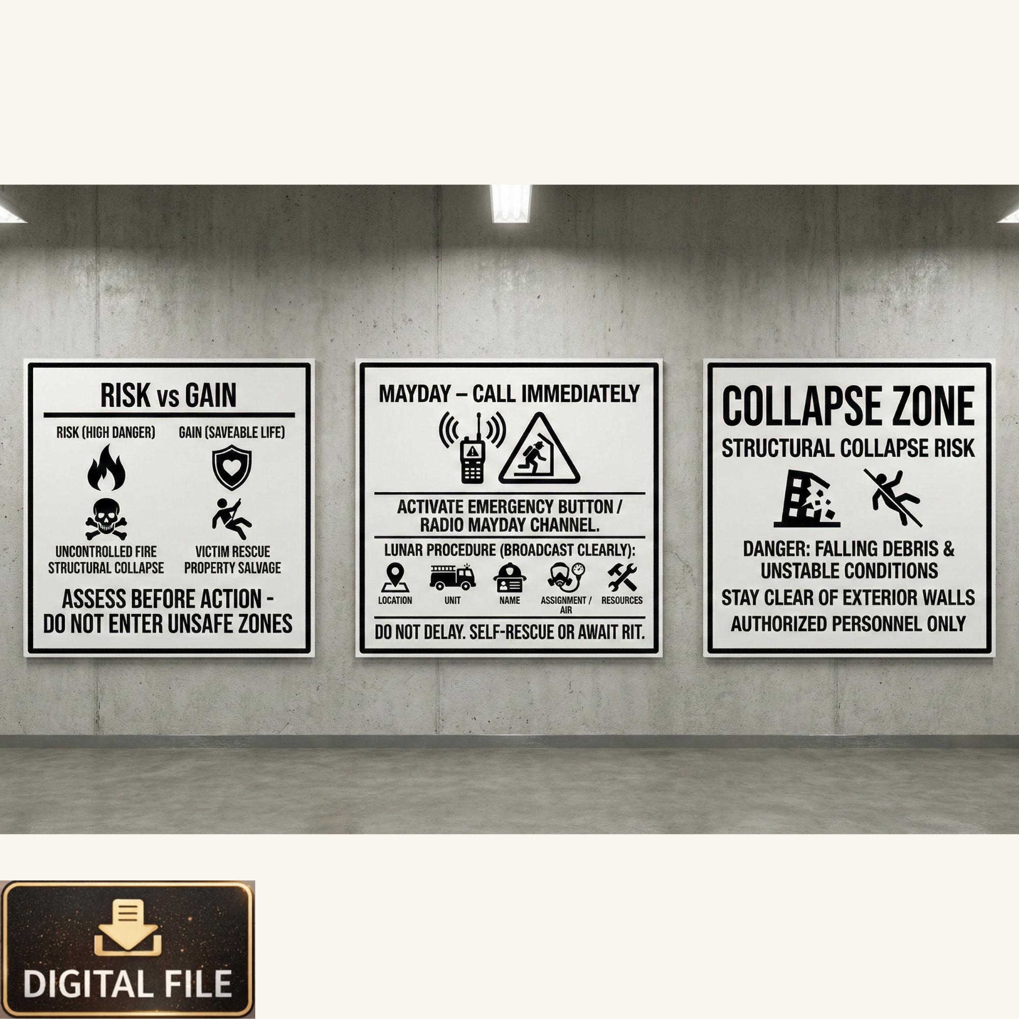 Firefighter Safety Signs | Mayday, Risk, Collapse Zone (PDF Download ...