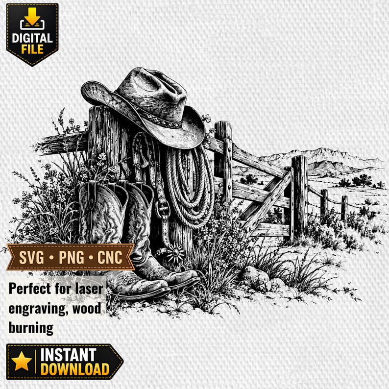 Bottes de cowboy SVG, gravure laser de chapeau de cowboy western ...