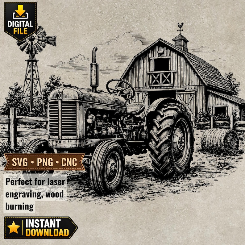 Farm Tractor Laser Engraving SVG PNG, Rustic Barn Farmhouse Design ...