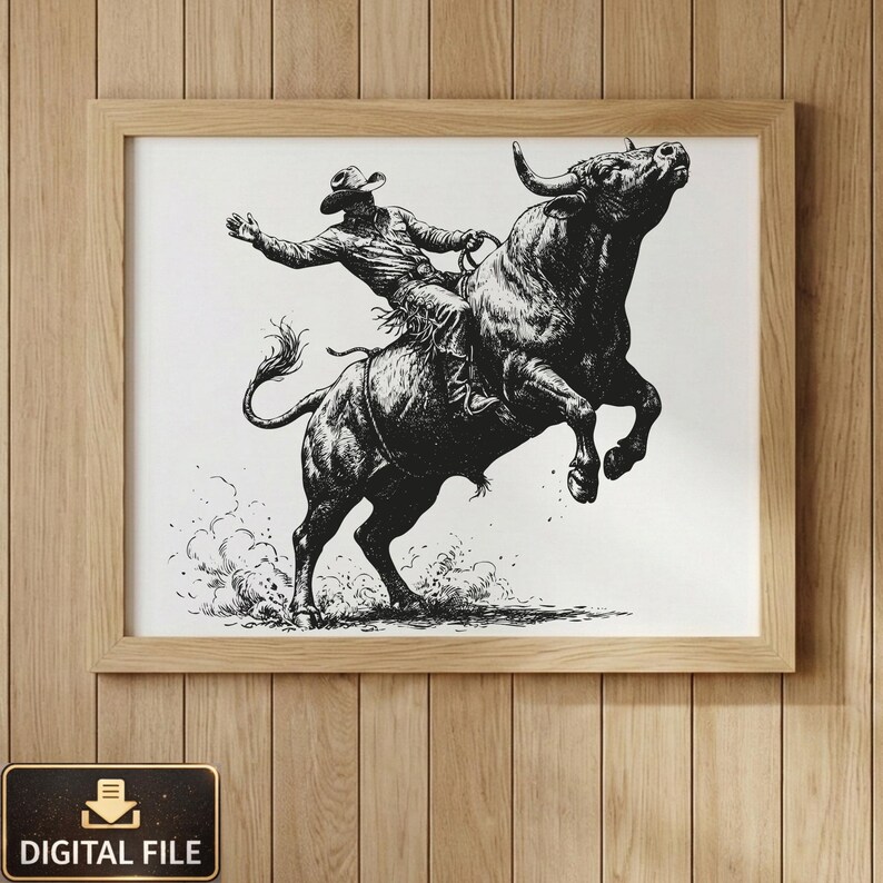 Cowboy Bull Riding Laser Engraving Design | Rodeo Man Cave Art (SVG ...