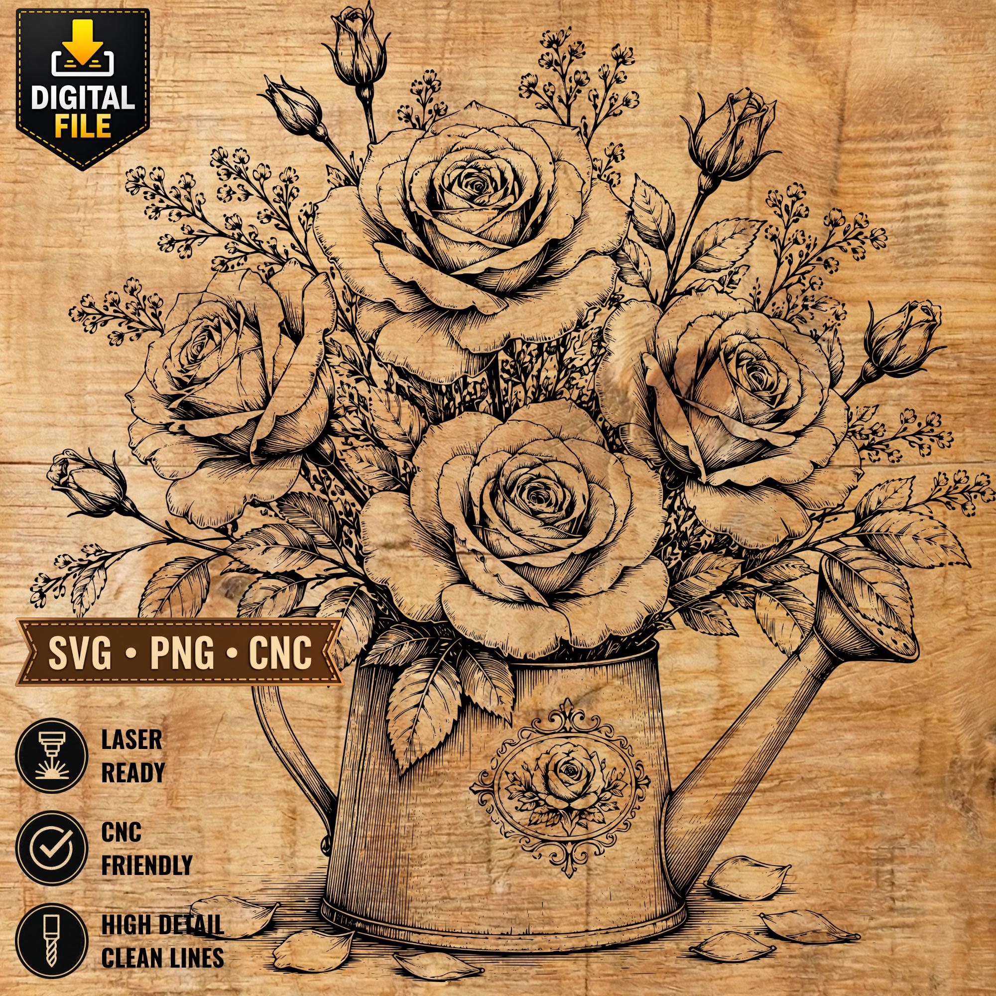 Rose Flower SVG Bundle, Floral Rose PNG Set, Vintage Rose Bouquet ...