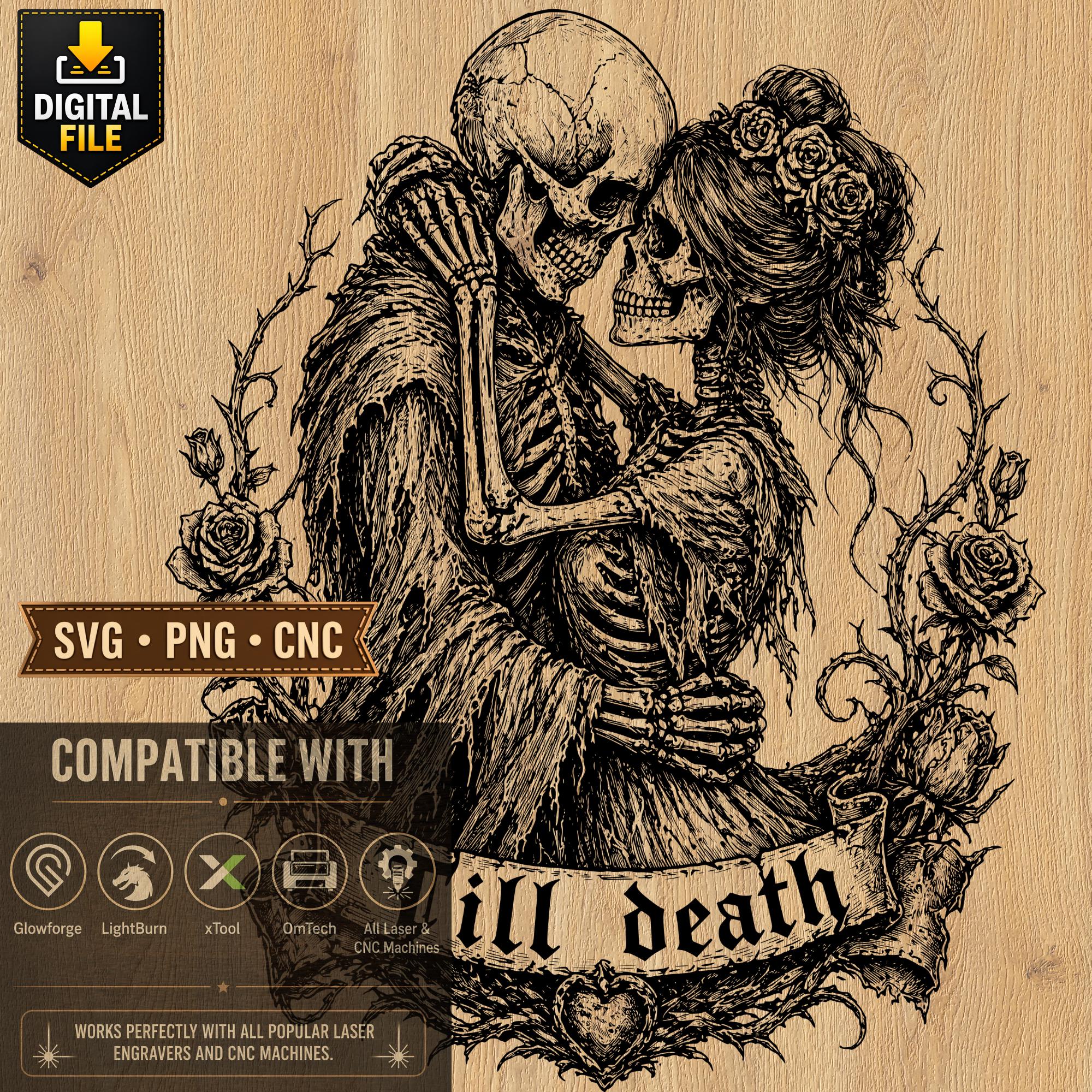 Skeleton Couple Svg Png Cnc, Till Death Love Engraving Design, Gothic ...
