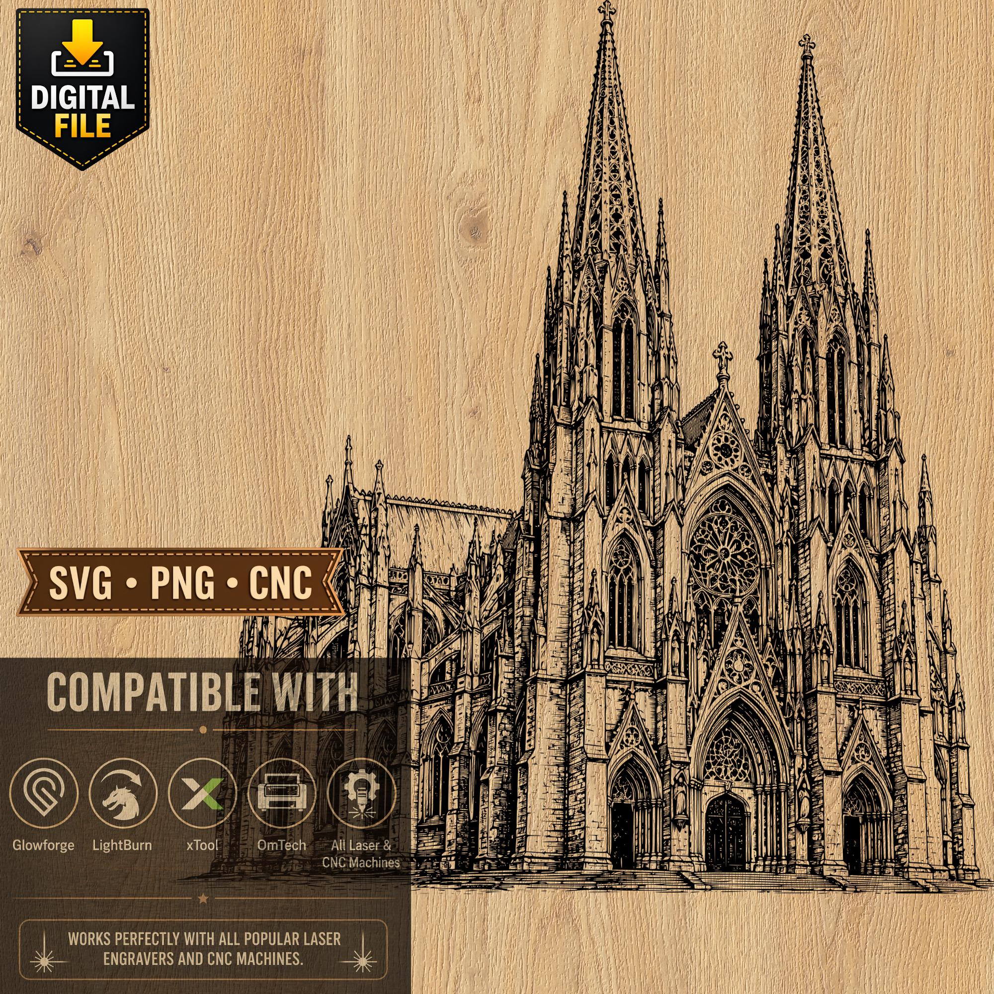 St. Patrick's Cathedral Engraving Design (SVG, PNG, CNC) – Gothic