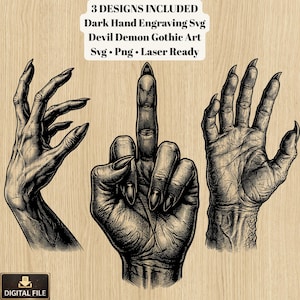 Dark Hand Plotterdatei, Teufel Handgravur, Gothic Tattoo Style Plotter, Dämon Hand Art, Horror Plotter Design, Laser Cut Datei svg Png